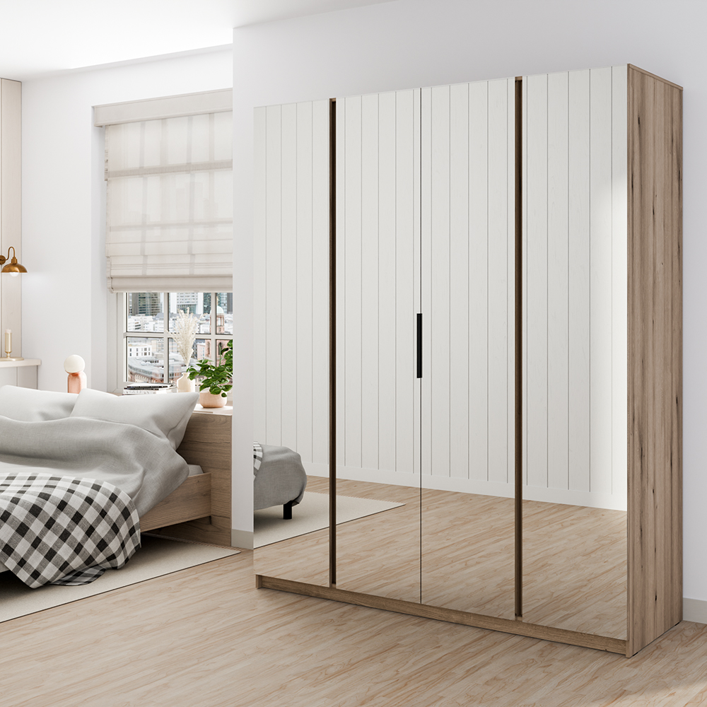 Šatní skříň KAJA 4LU | 200 cm | se zrcadly | VYSOKÁ | evoke