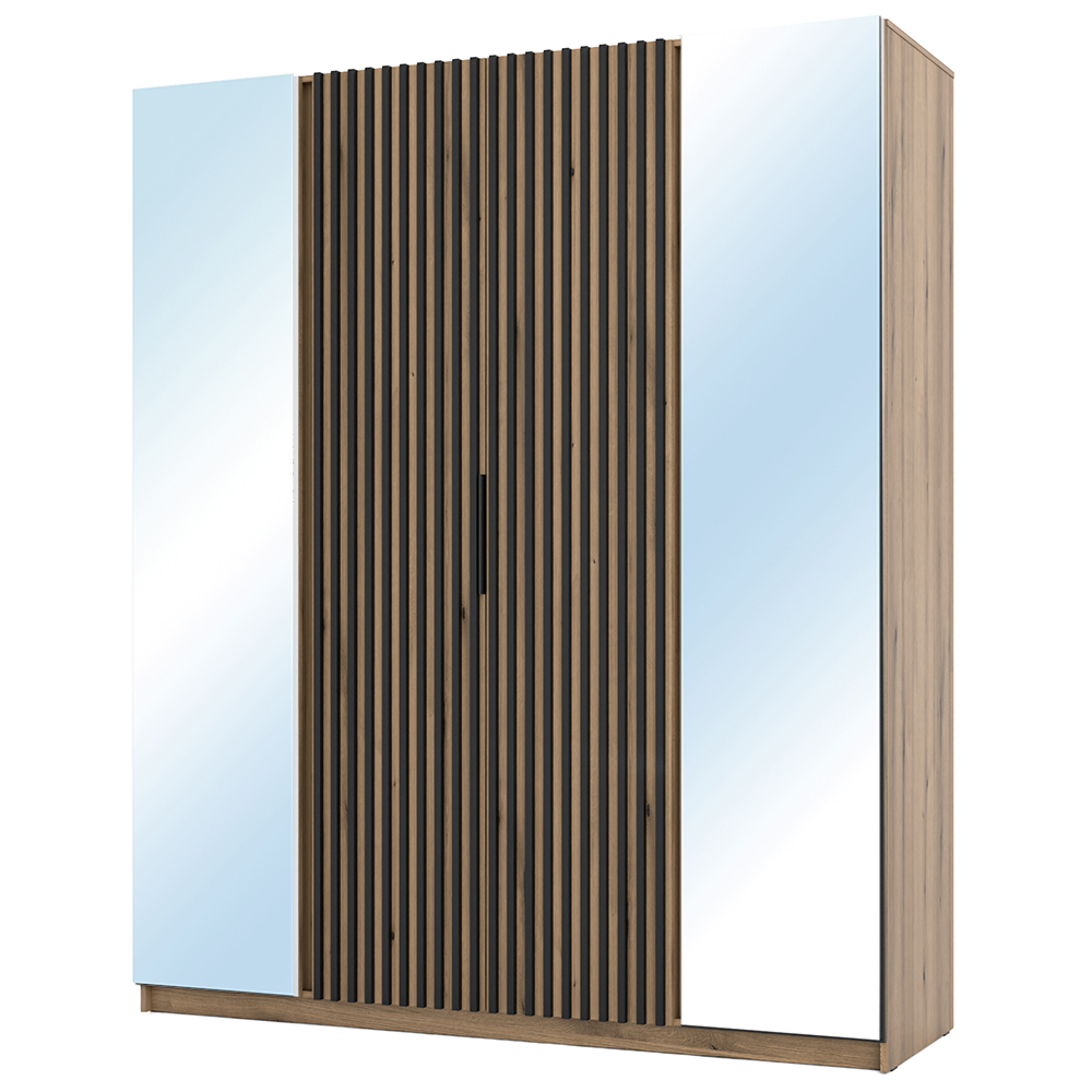 Šatní skříň KAJA 2LU 2LAM | 200 cm | se zrcadly | VYSOKÁ | evoke + černá amely