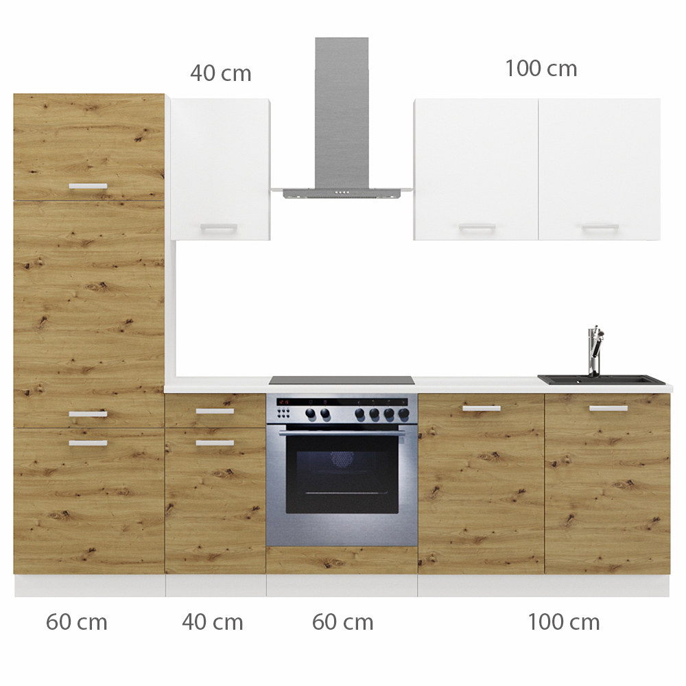 Kuchyňská linka TONI | 260 cm | S PRACOVNÍ DESKOU | bílá/artisan