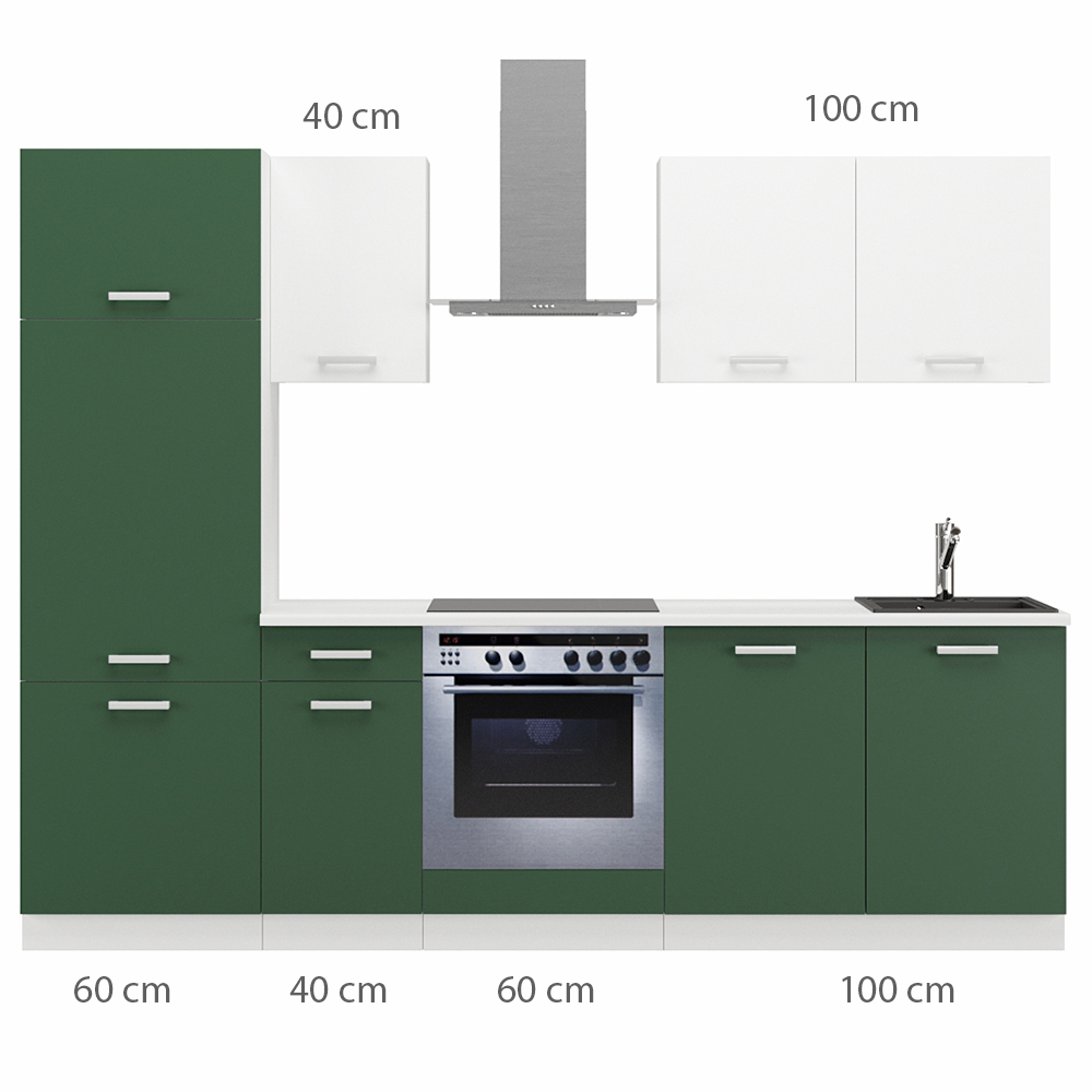 Kuchyňská linka TONI | 260 cm | S PRACOVNÍ DESKOU | bílá/labrador zelená