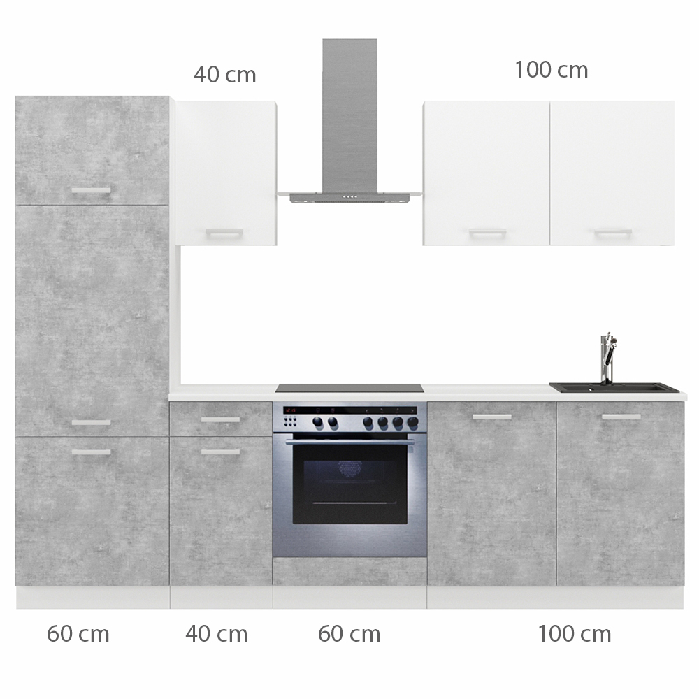 Kuchyňská linka TONI | 260 cm | S PRACOVNÍ DESKOU | bílá/bellato šedá