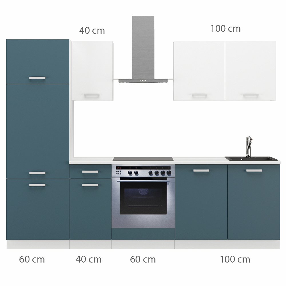 Kuchyňská linka TONI | 260 cm | S PRACOVNÍ DESKOU | bílá/skagerrak modrá