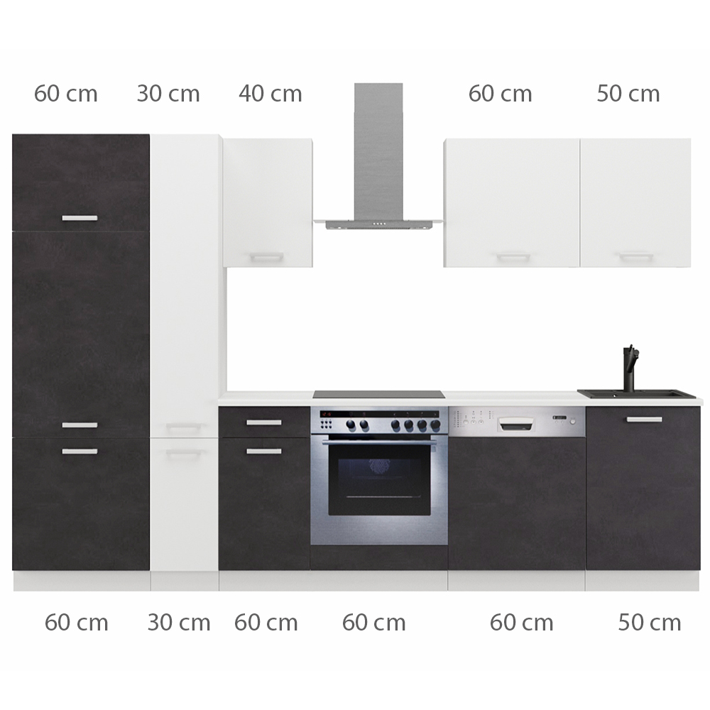 Kuchyňská linka TONI | 300 cm | S PRACOVNÍ DESKOU | bílá/matera