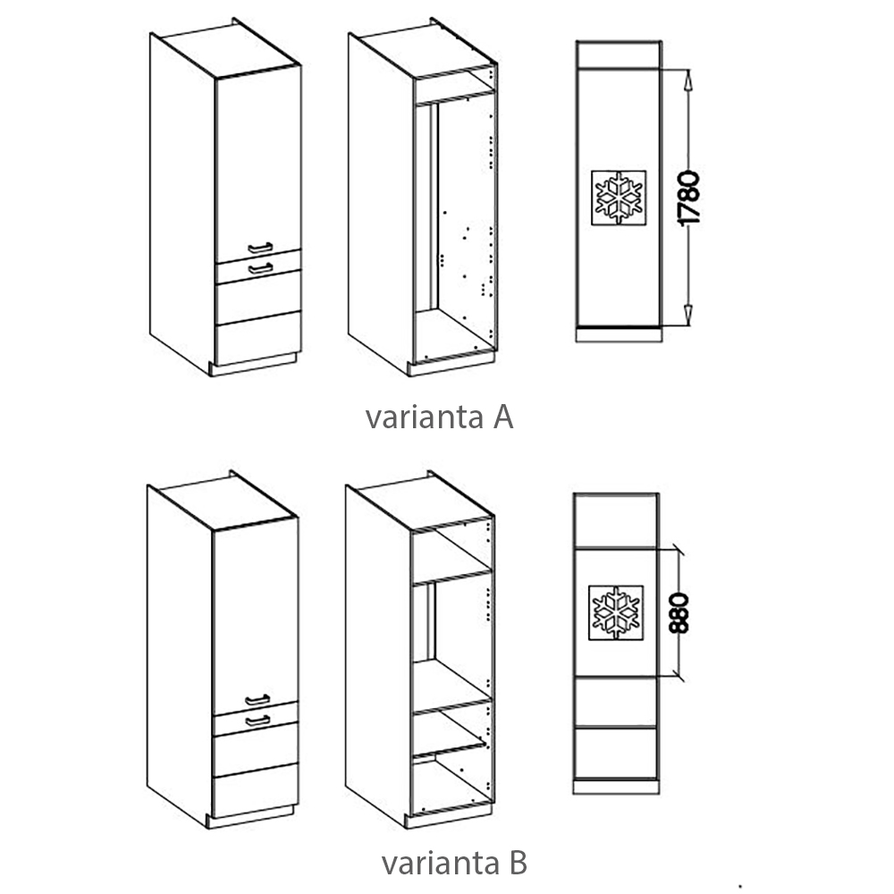 SIENA | vysoká skříňka 60 LO-210 2F na vestavnou lednici | 60 cm | UNI dvířka | černá
