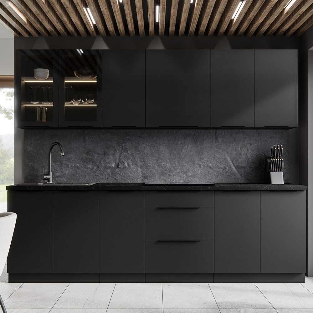 Kuchyňská linka SIENA b | 260 cm | UNI dvířka | PREMIUM BOX | černá