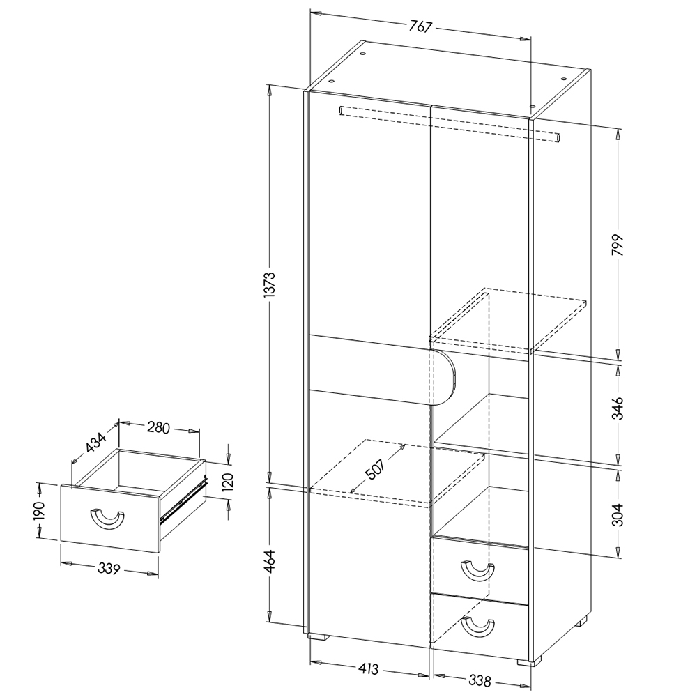 CARINI | šatní skříň CA1 | 80 cm | grafit/bílá/dub nash