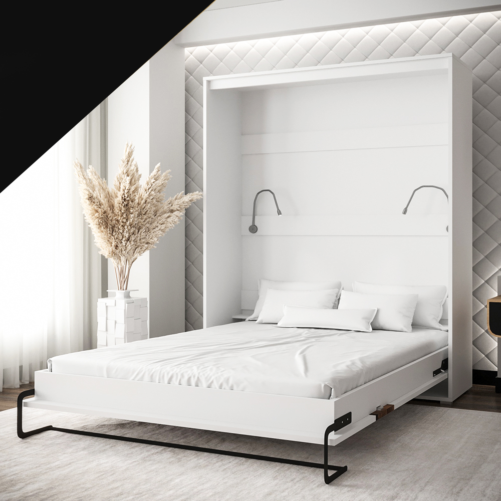 Výklopná postel HOME | 160x200 cm | NOSNOST až 200kg | čelní výklop | + 2 LAMPIČKY | bílá/černá