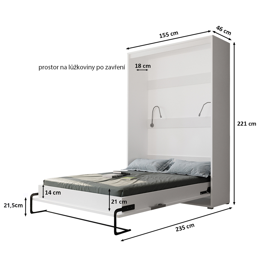Výklopná postel HOME | 140x200 cm | NOSNOST až 200kg | čelní výklop | + 2 LAMPIČKY | bílá/old style