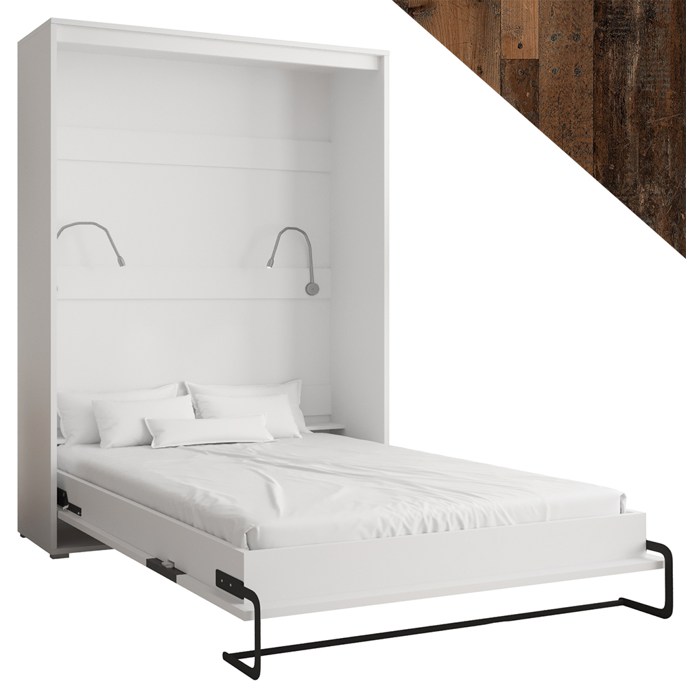 Výklopná postel HOME | 140x200 cm | NOSNOST až 200kg | čelní výklop | + 2 LAMPIČKY | bílá/old style