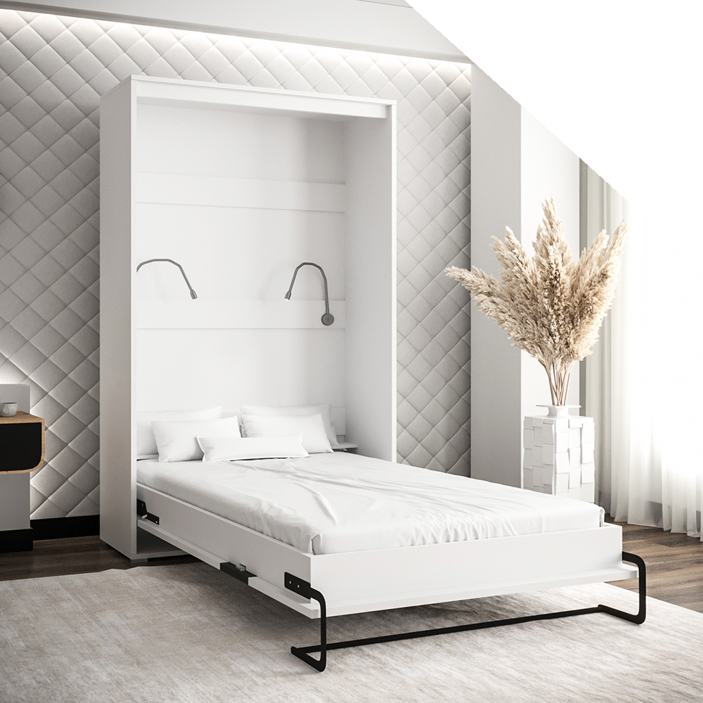 Výklopná postel HOME | 120x200 cm | NOSNOST až 100kg | čelní výklop | + 2 LAMPIČKY | bílá/bílá