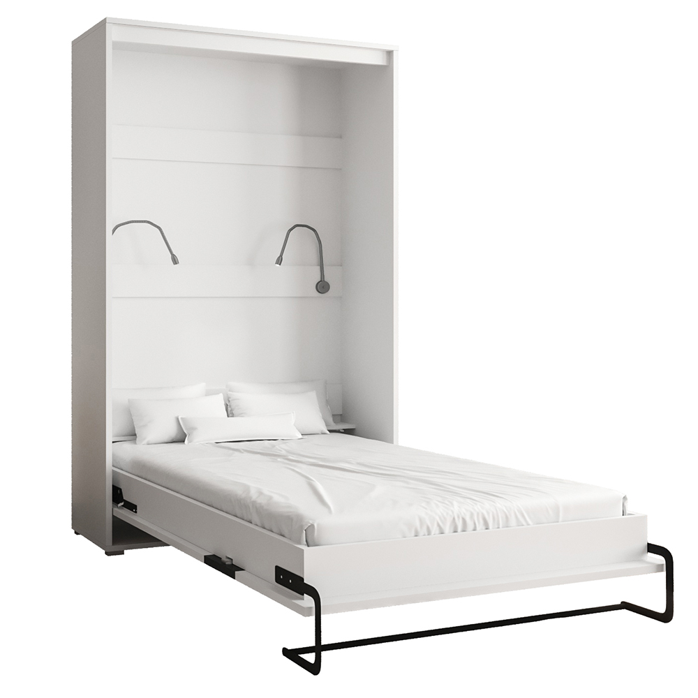 Výklopná postel HOME | 120x200 cm | NOSNOST až 100kg | čelní výklop | + 2 LAMPIČKY | bílá/bílá