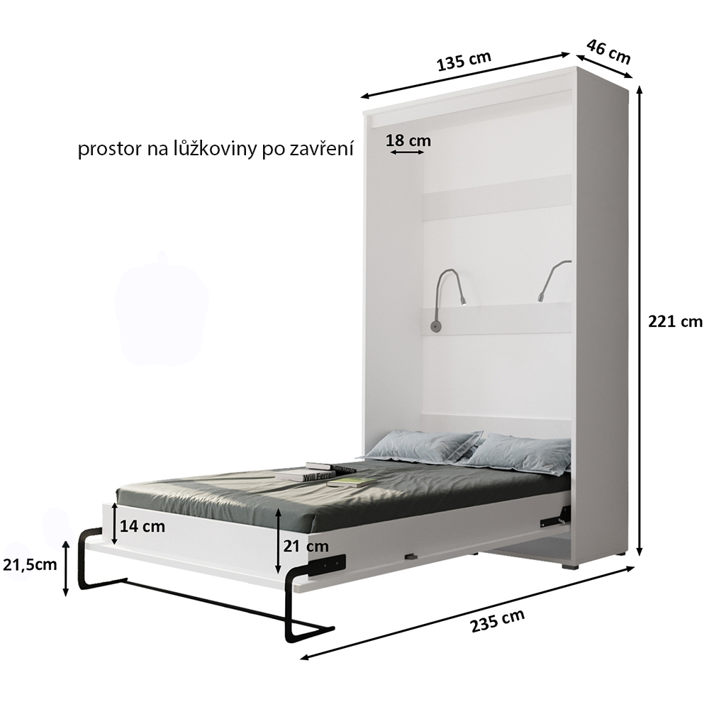 Výklopná postel HOME | 120x200 cm | NOSNOST až 100kg | čelní výklop | + 2 LAMPIČKY | bílá/old style