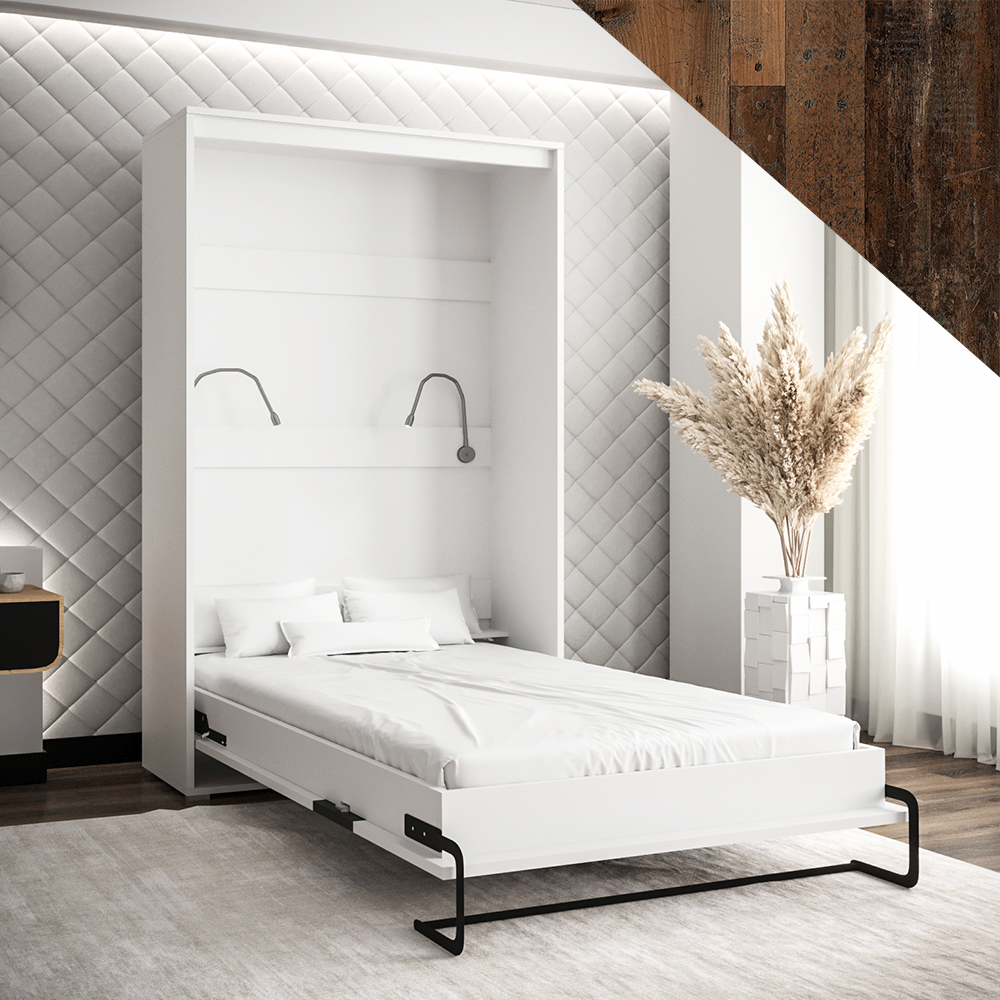 Výklopná postel HOME | 120x200 cm | NOSNOST až 100kg | čelní výklop | + 2 LAMPIČKY | bílá/old style