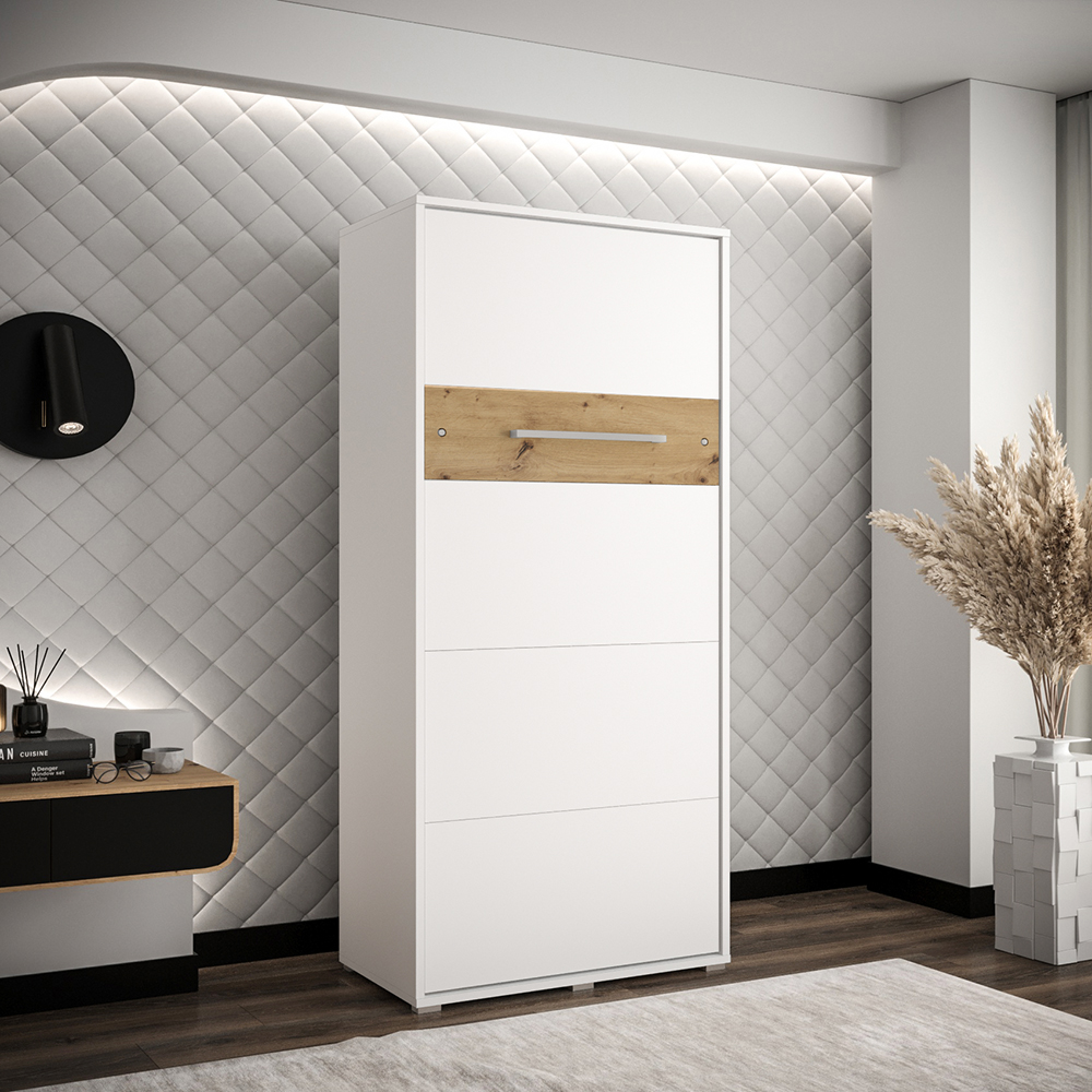 Výklopná postel HOME | 90x200 cm | NOSNOST až 100kg | čelní výklop | + 1 LAMPIČKY | bílá/artisan