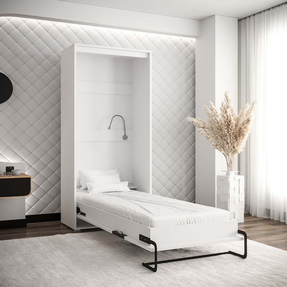 Výklopná postel HOME | 90x200 cm | NOSNOST až 100kg | čelní výklop | + 1 LAMPIČKY | bílá/černá