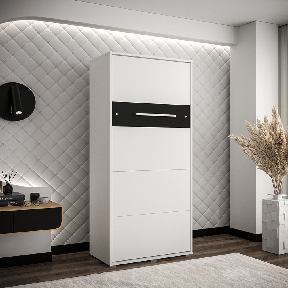 Výklopná postel HOME | 90x200 cm | NOSNOST až 100kg | čelní výklop | + 1 LAMPIČKY | bílá/černá