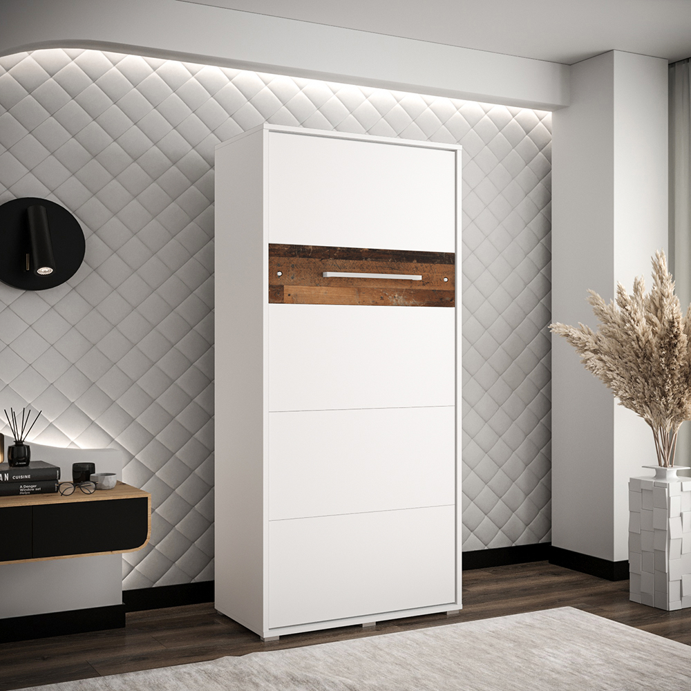 Výklopná postel HOME | 90x200 cm | NOSNOST až 100kg | čelní výklop | + 1 LAMPIČKY | bílá/old style