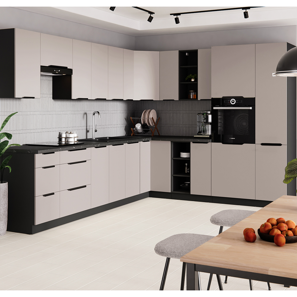 ARONA | horní skříňka 60x60 GN-90 1F (45°) rohová s policemi | VYSOKÁ | UNI dvířka | černá/kašmír