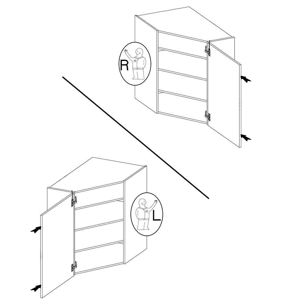 ARONA | horní skříňka 60x60 GN-90 1F (45°) rohová s policemi | VYSOKÁ | UNI dvířka | černá/kašmír