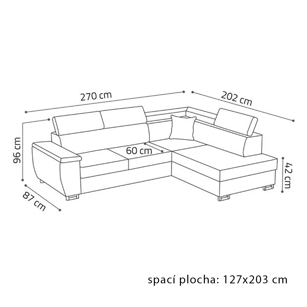 Sedací souprava Natan | 202x270 cm | LEVÁ | rozkládací + úložný prostor | VÝBĚR TKANIN