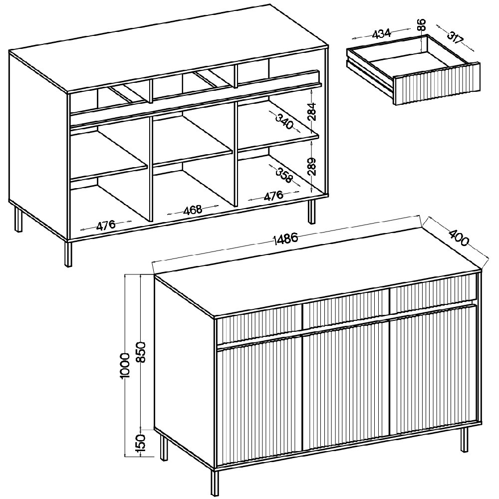 OSAKA e | komoda 3F 3S | 148,6 cm | dub evoke