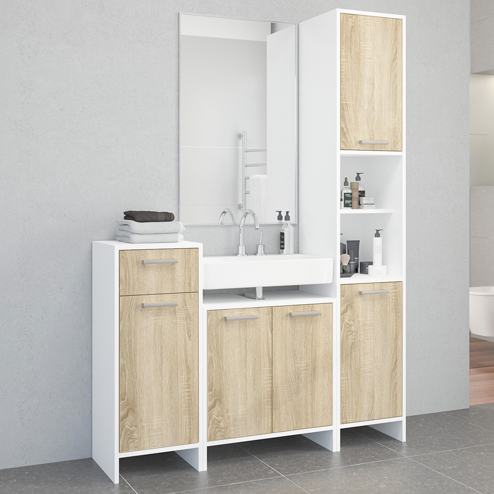 Koupelnová skříňka MELA 2F vysoká | 60 cm | bílá/sonoma