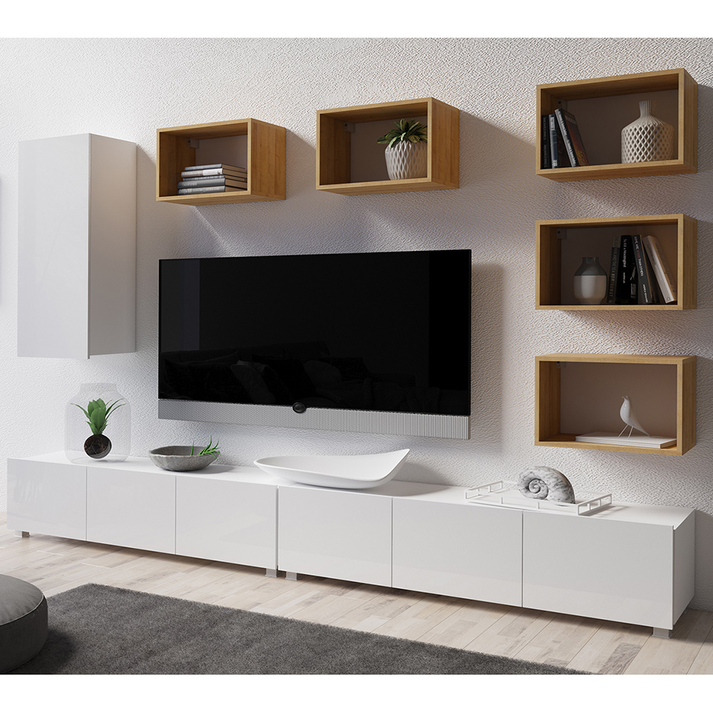 Obývací stěna CALABRINI b | 300 cm | 8 dílů R | bílá lesk