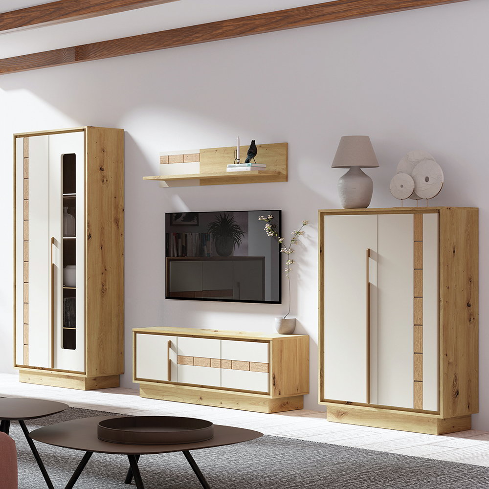 KEKS | vitrína K2 + LED osvětlení | 89 cm | artisan/kašmír/dřevo dub