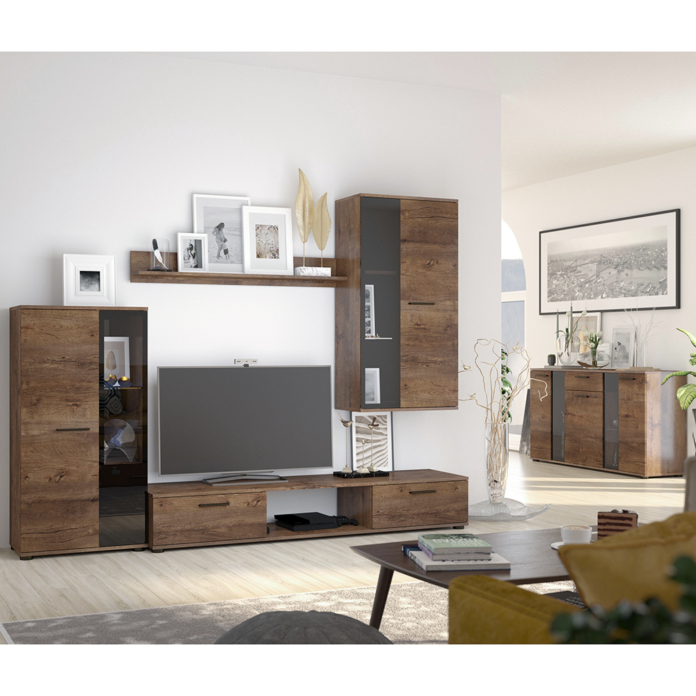 Obývací stěna SALSA + komoda | 235 cm + 140 cm | old wood style/matera