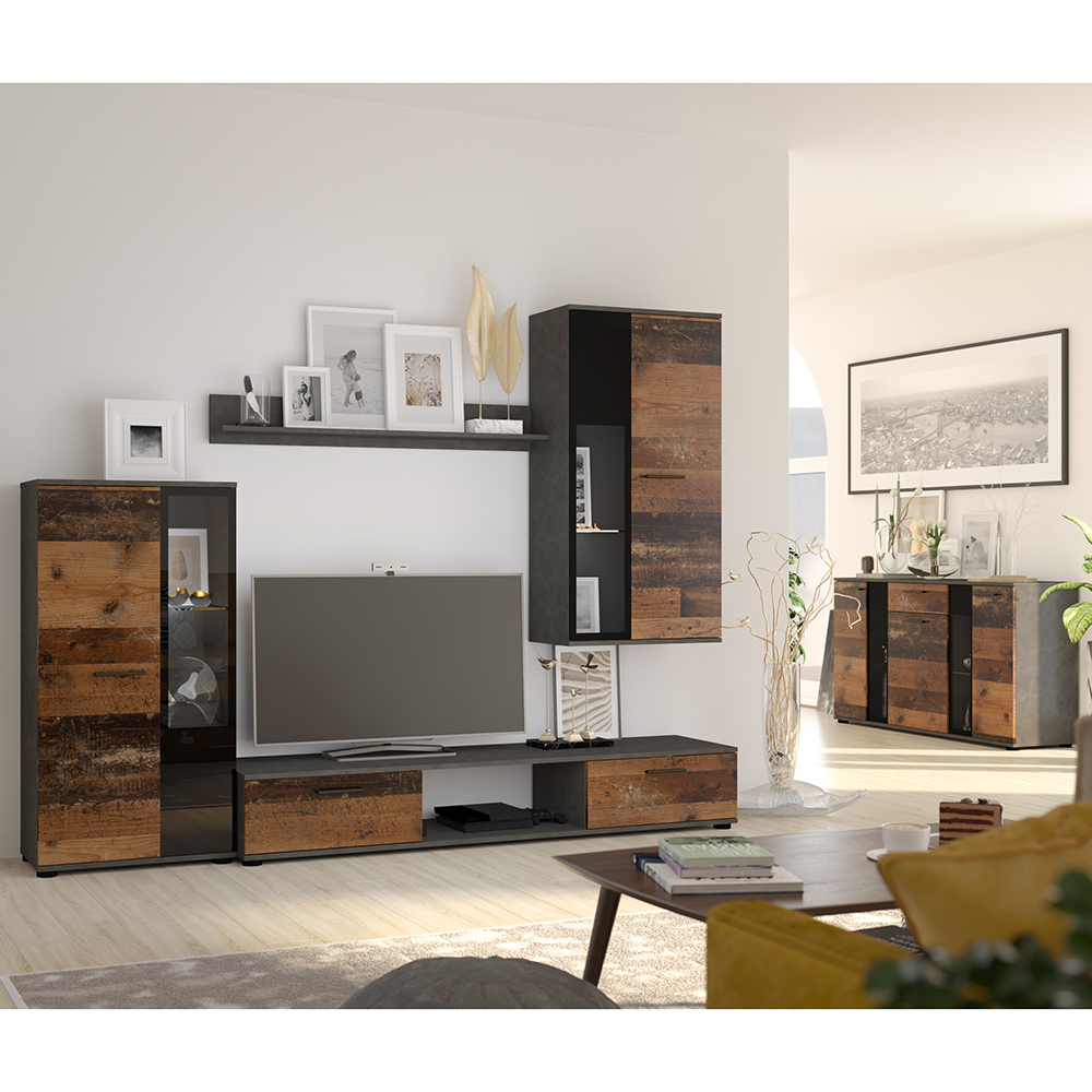 Obývací stěna SALSA + komoda | 235 cm + 140 cm | old wood style/matera