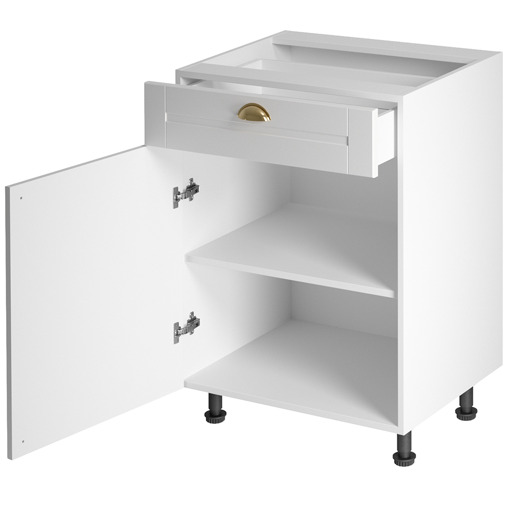 LINEA b | dolní skříňka D60S1 P/L s policí a zásuvkou | 60 cm | UNI dvířka | SOKL v CENĚ | bílá mat