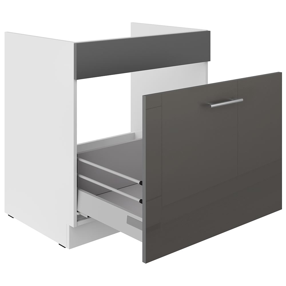 LARA gr | dolní skříňka 80ZL 1S dřezová s výsuvem | 80 cm | PREMIUM BOX | šedá lesk