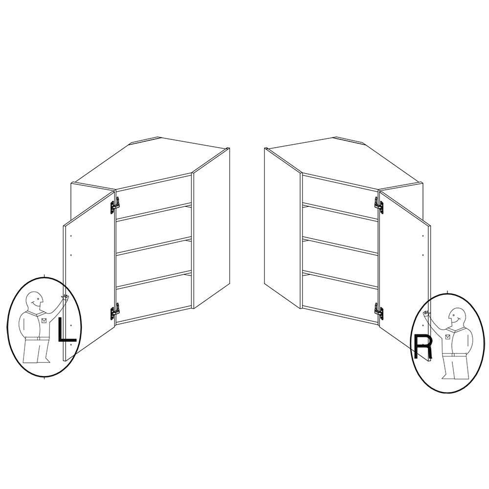 LARA gr | horní skříňka 60x60 GN-90 1F (45°) rohová s policemi | 60x60 cm | UNI | VYSOKÁ | šedá lesk