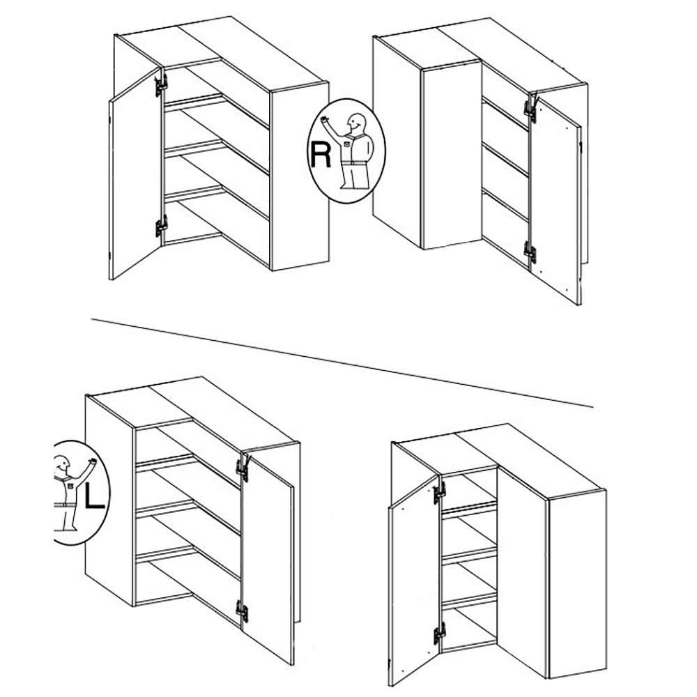 LARA gr | horní skříňka 60x60 GN-90 2F (90°) rohová | 60x60 cm | VYSOKÁ | šedá lesk