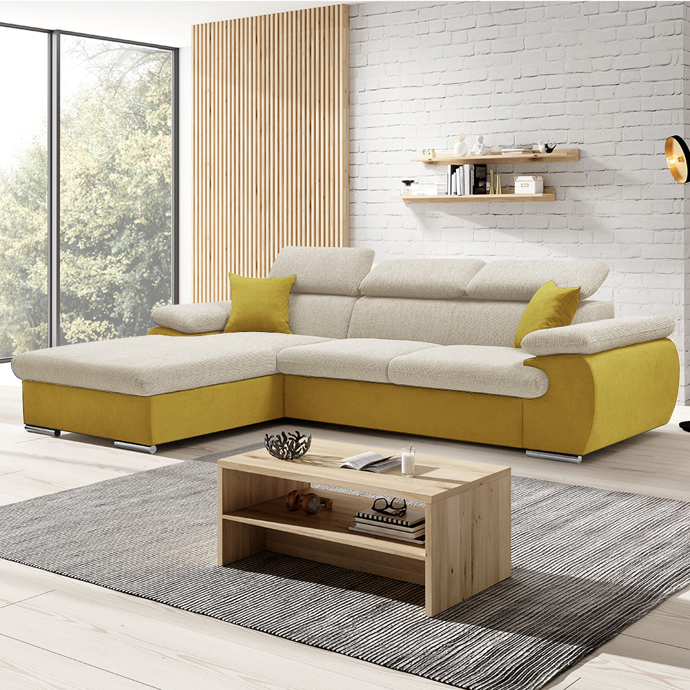Sedací souprava COOL | 191x281 cm | rozkládací + úložný prostor | LEVÁ | krémovo žlutá 01/08