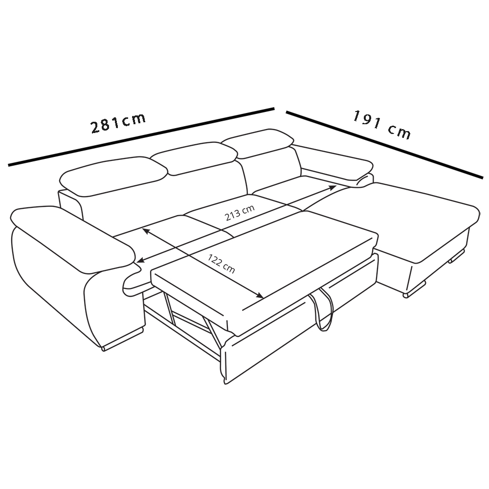 Sedací souprava COOL | 281x191 cm | rozkládací + úložný prostor | PRAVÁ | tmavě hnědá 04/07