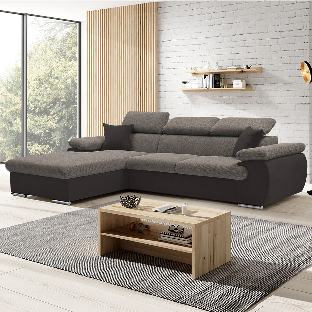 Sedací souprava COOL | 191x281 cm | rozkládací + úložný prostor | LEVÁ | tmavě hnědá 04/07