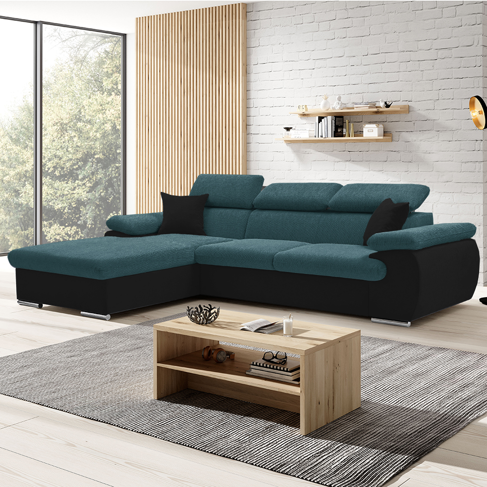 Sedací souprava COOL | 191x281 cm | rozkládací + úložný prostor | LEVÁ | tyrkysovo černá 12/15