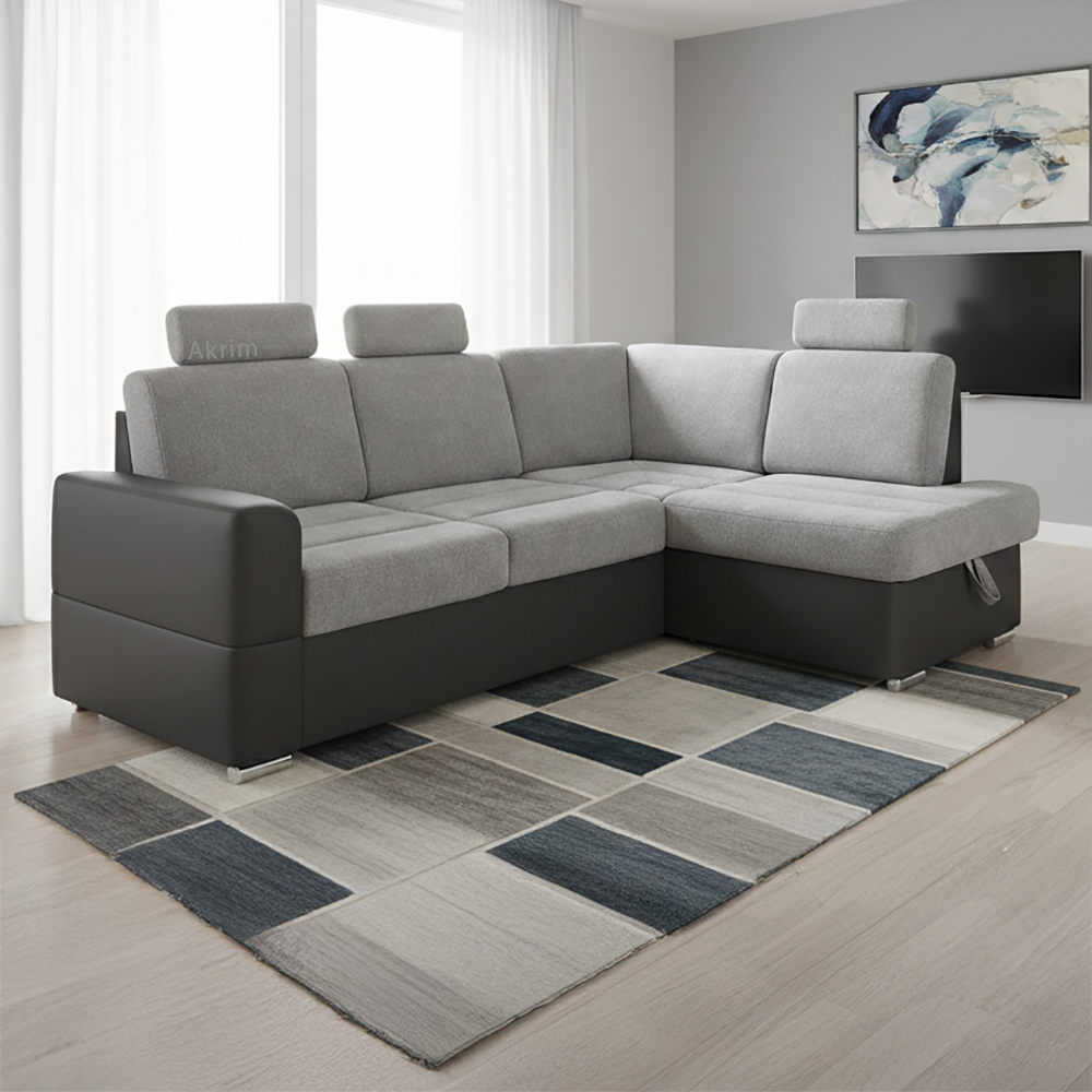 Sedací souprava BARDO + 3x záhlavník | 235x170 cm | PRAVÁ | rozkládací + úlo. prostor | VÝBĚR TKANIN