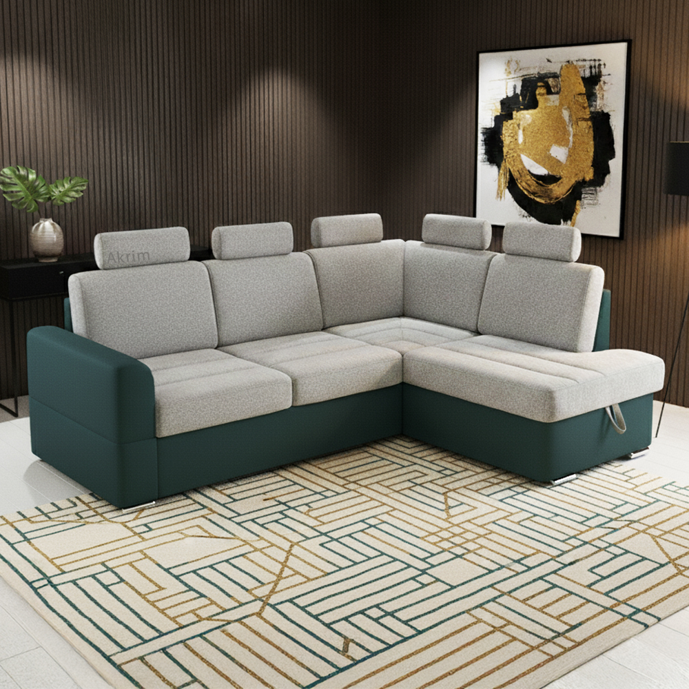 Sedací souprava BARDO + 5x záhlavník | 235x170 cm | PRAVÁ | rozkládací + úlo. prostor | VÝBĚR TKANIN