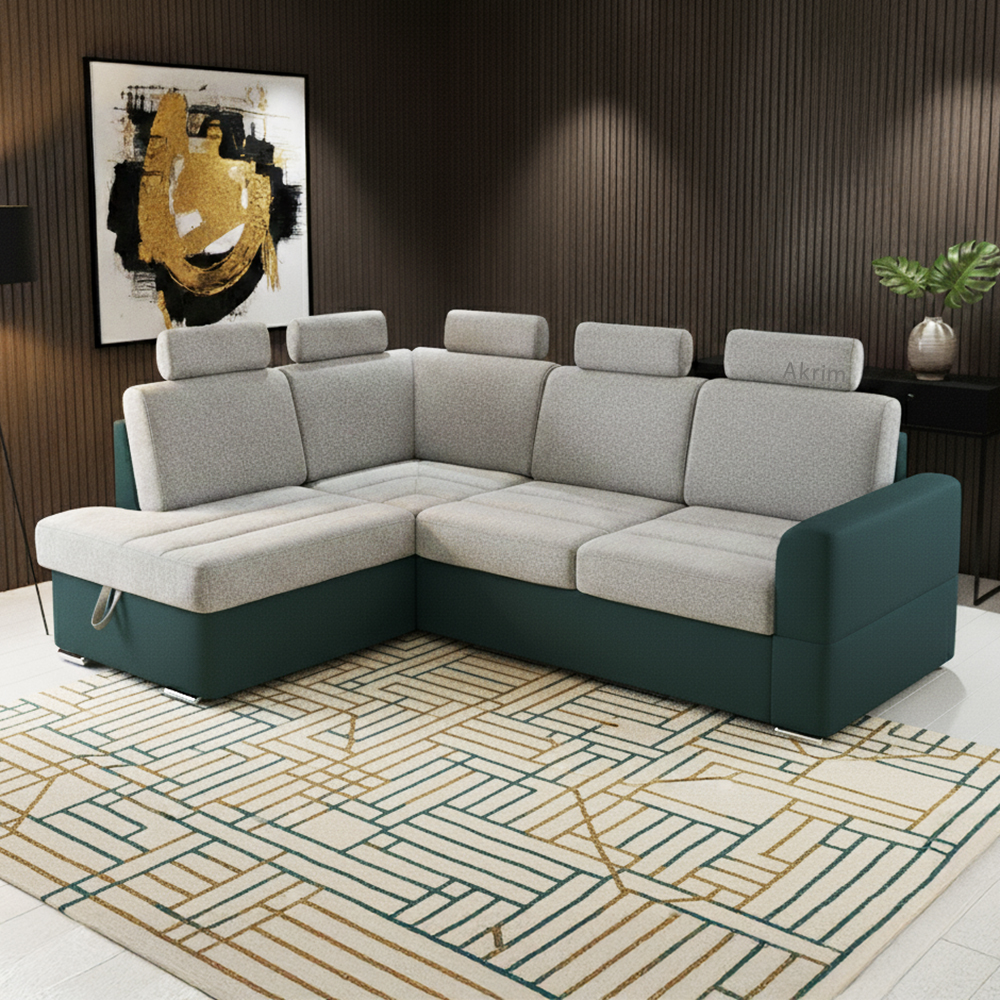 Sedací souprava BARDO + 5x záhlavník | 170x235 cm | LEVÁ | rozkládací + úlož. prostor | VÝBĚR TKANIN