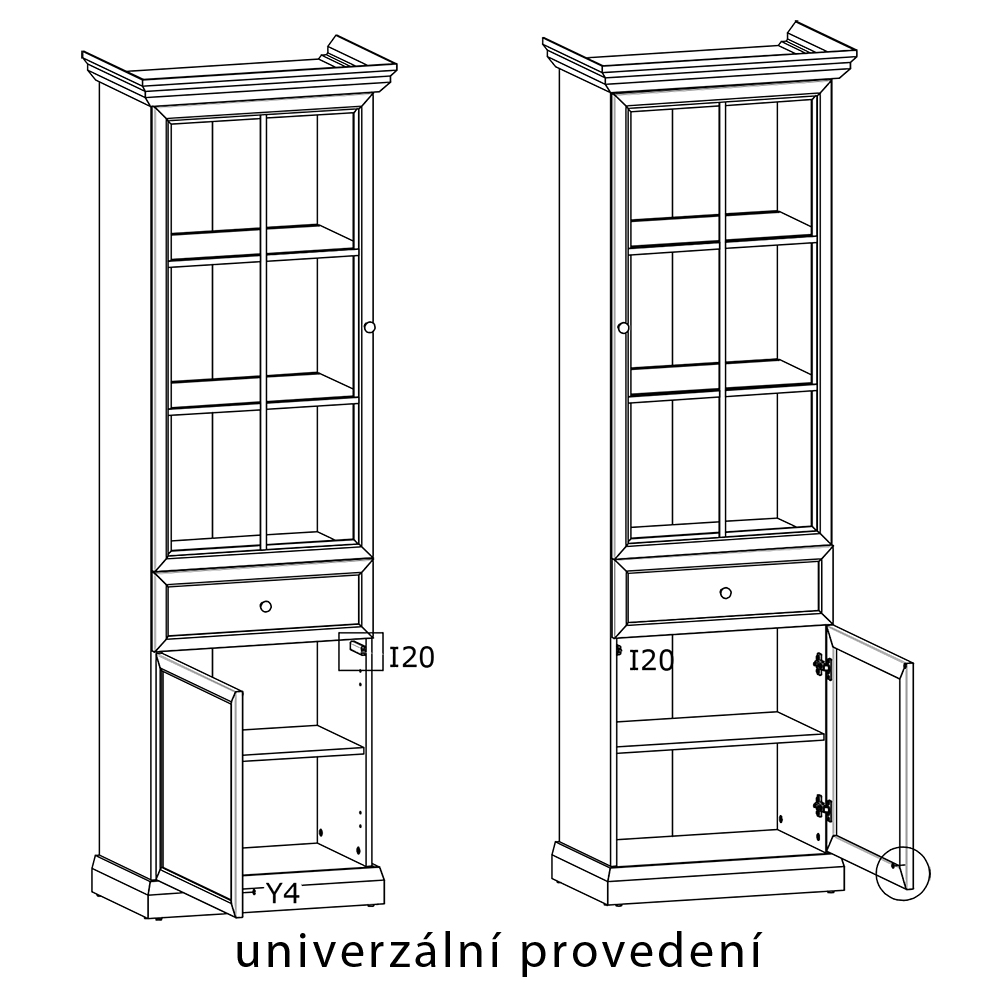 LUCCA c | vitrína W2D1S | 63,3 cm | černá | univerzální provedení dvířek