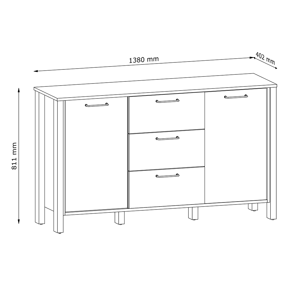 INDYGO b | komoda K2D3S | 138 cm | dub wotan/béžová