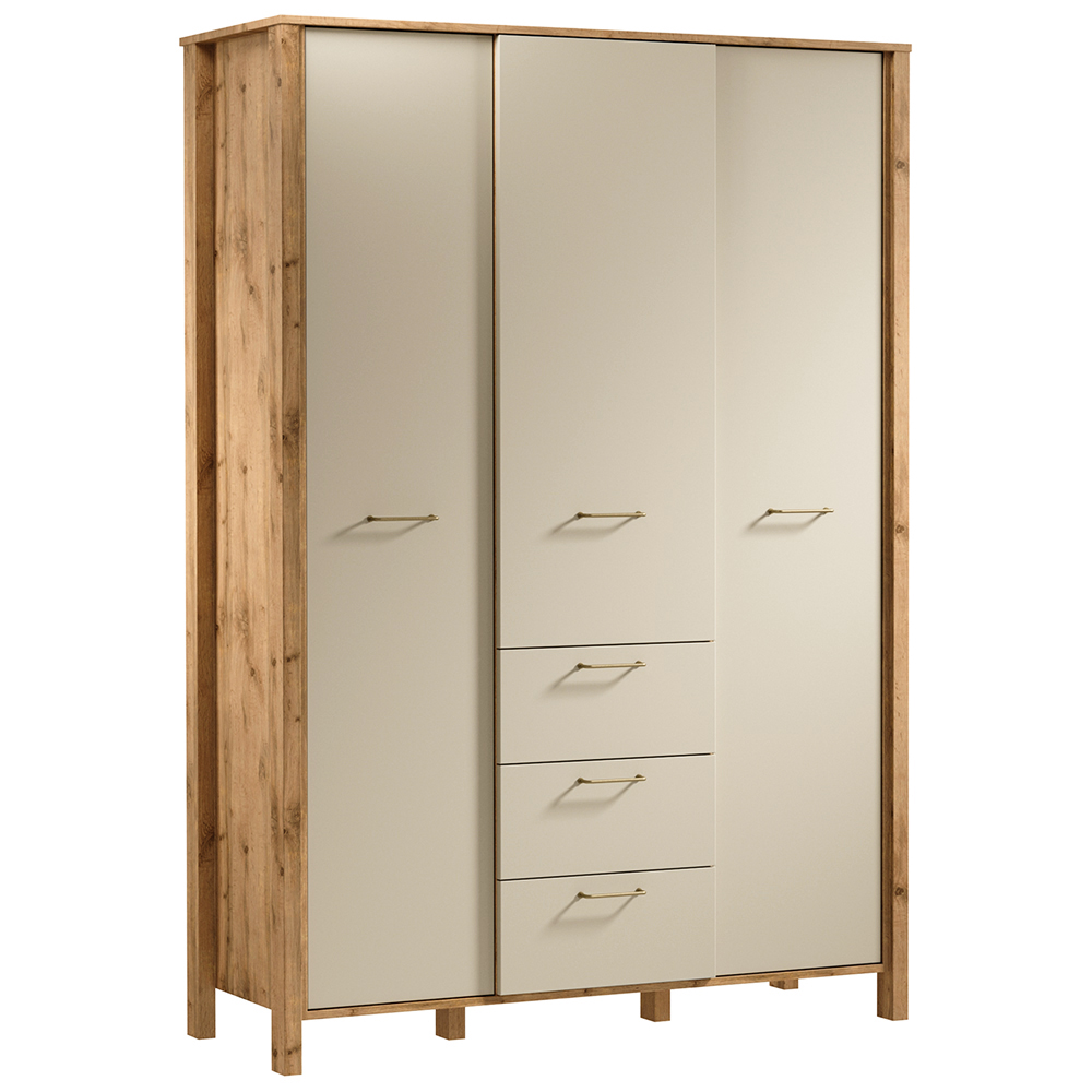 INDYGO b | šatní skříň S3D3S | 138 cm | dub wotan/béžová