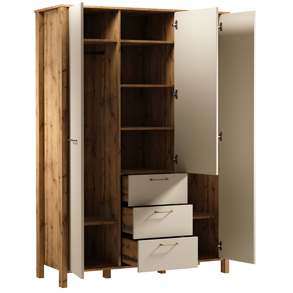 INDYGO b | šatní skříň S3D3S | 138 cm | dub wotan/béžová