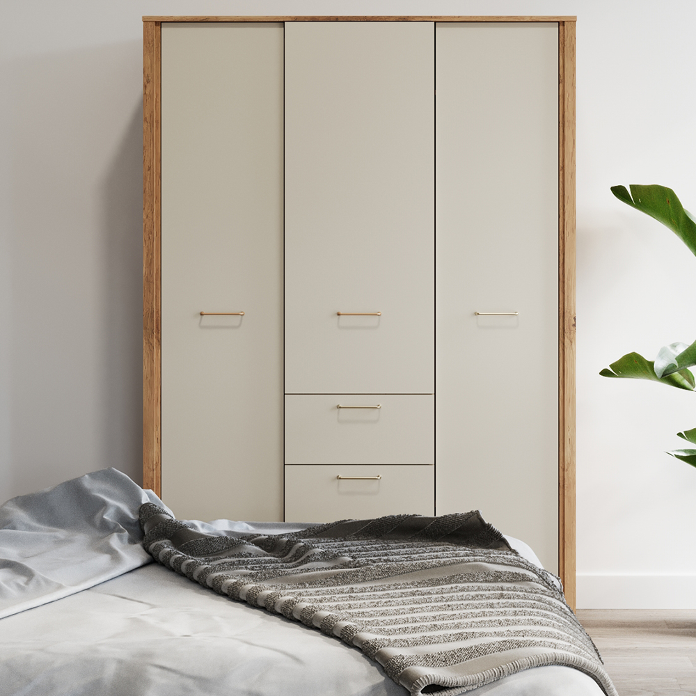 INDYGO b | šatní skříň S3D3S | 138 cm | dub wotan/béžová