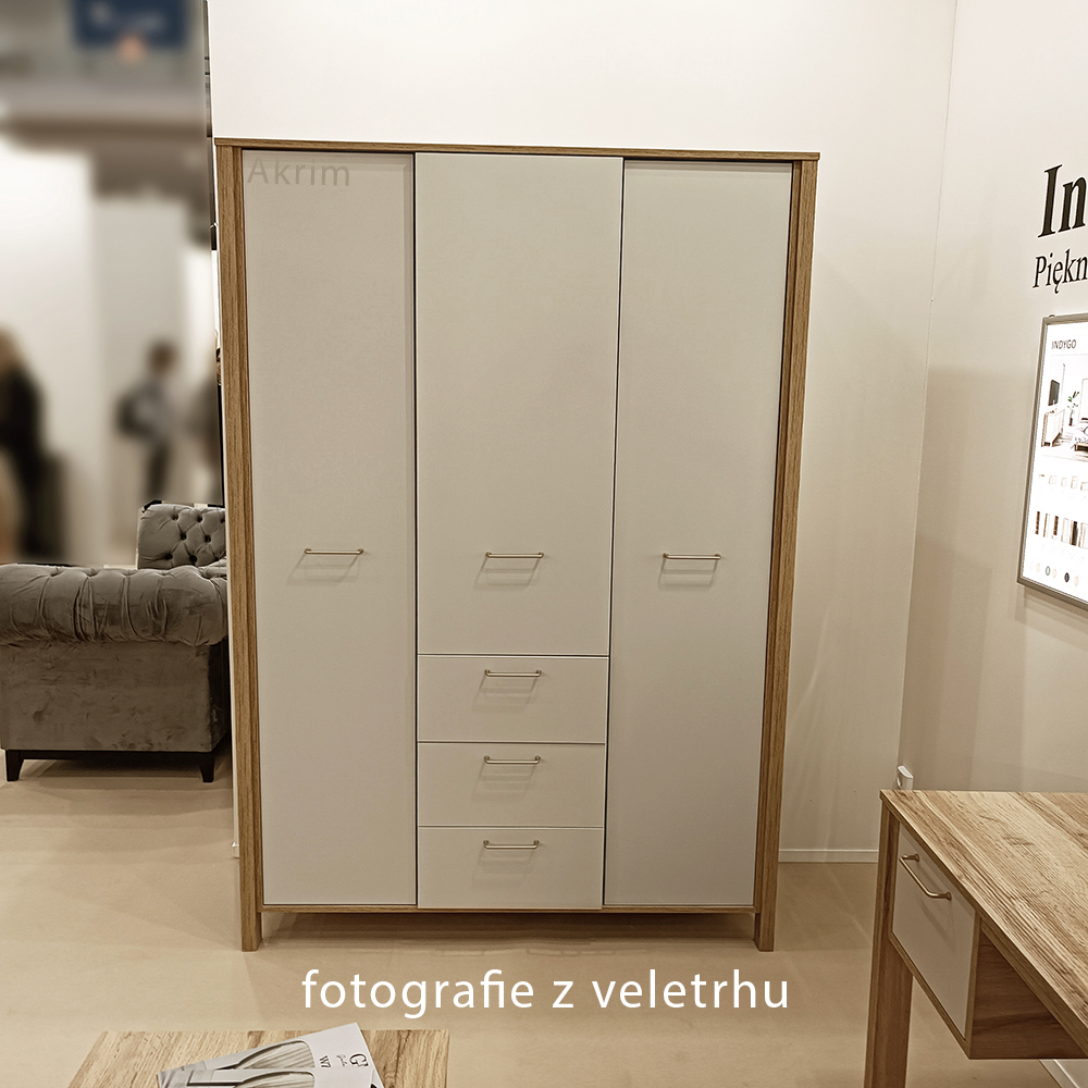 INDYGO b | šatní skříň S3D3S | 138 cm | dub wotan/béžová