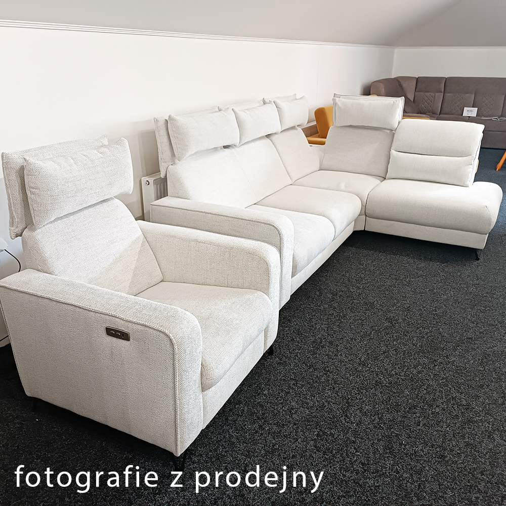 Sedací souprava POPUS + křeslo s elektrickým polohováním + baterie | 263x199 | krémová | VÝPRODEJ Z PRODEJNY