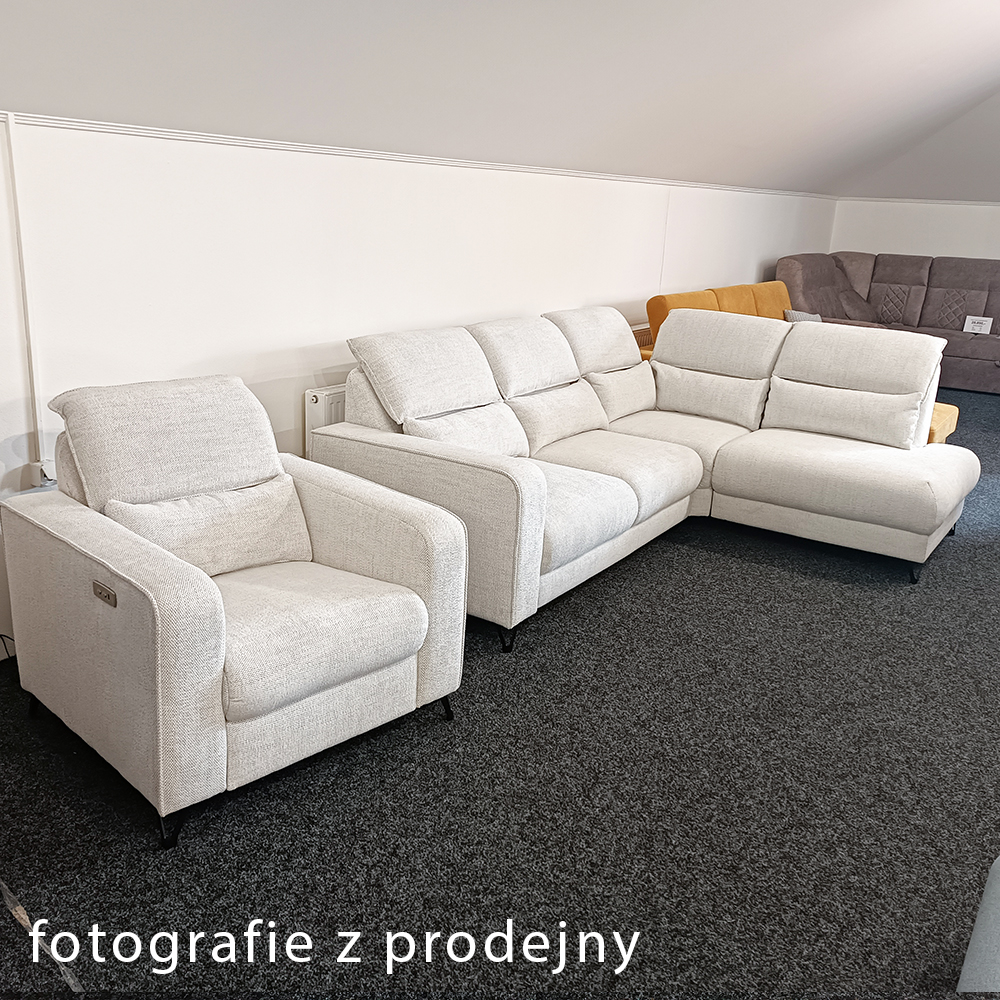 Sedací souprava POPUS + křeslo s elektrickým polohováním + baterie | 263x199 | krémová | VÝPRODEJ Z PRODEJNY