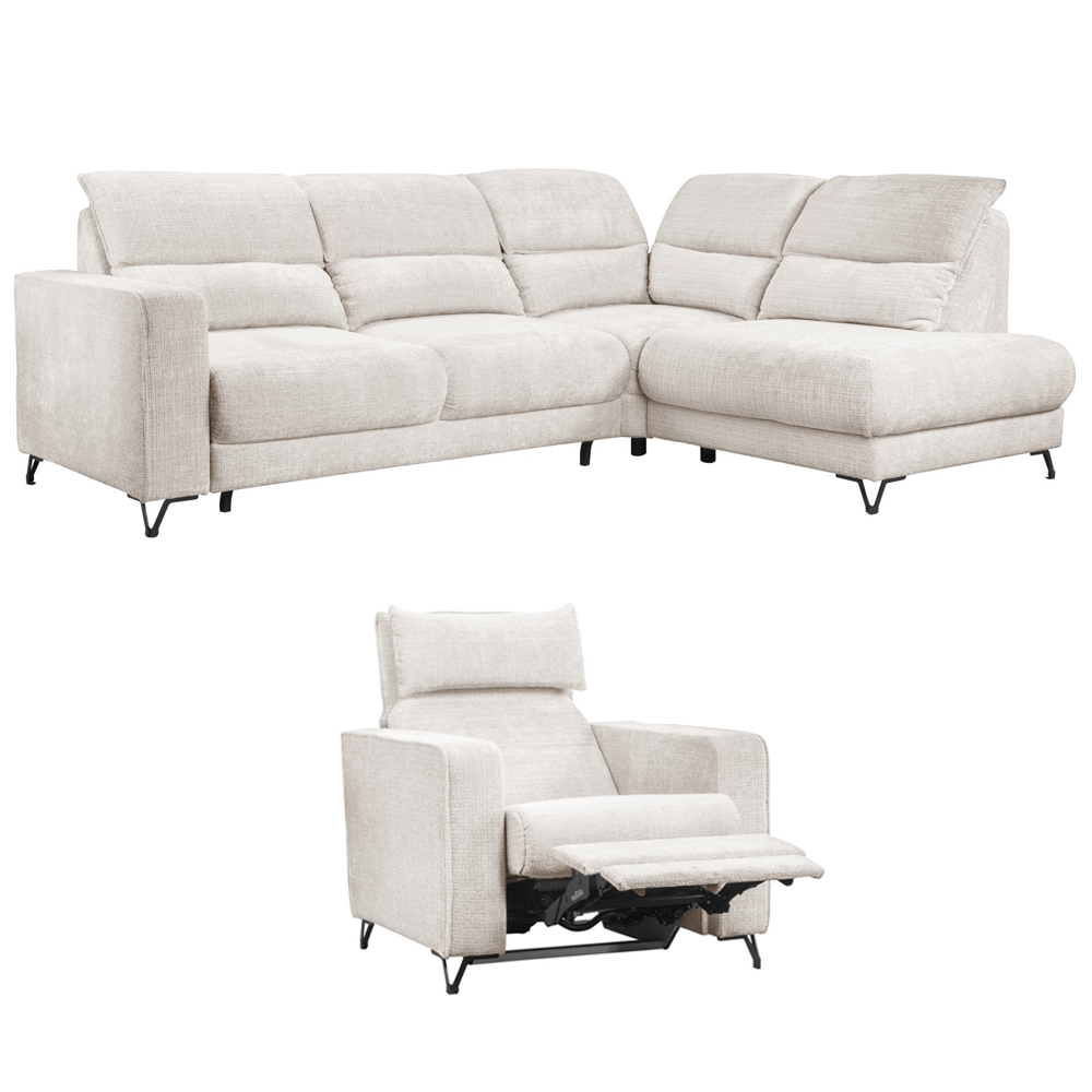 Sedací souprava POPUS + křeslo s elektrickým polohováním + baterie | 263x199 | krémová | VÝPRODEJ Z PRODEJNY